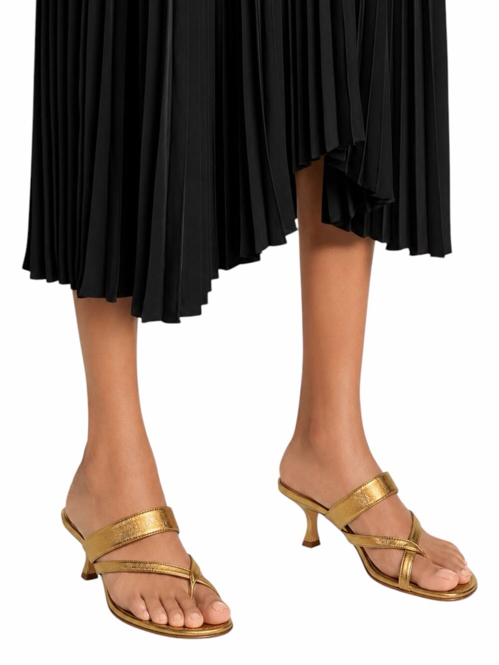 Manolo Blahnik Susa 50 Metallic Leather Sandal Kitten Heel Gold Size 38